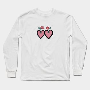 Mid Century Style Flower Hearts Long Sleeve T-Shirt